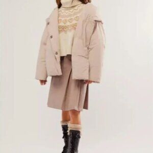 Free People Beige Cozy Cloud Oversized Slouchy Hooded Pockets Puffer Jacket S